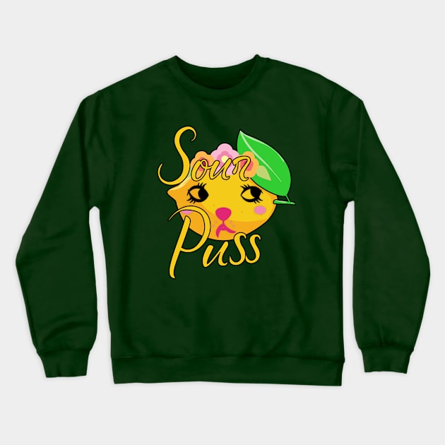 Sourpuss, a girly but sour pussycat. Gift for girlfriend Crewneck Sweatshirt by alcoshirts